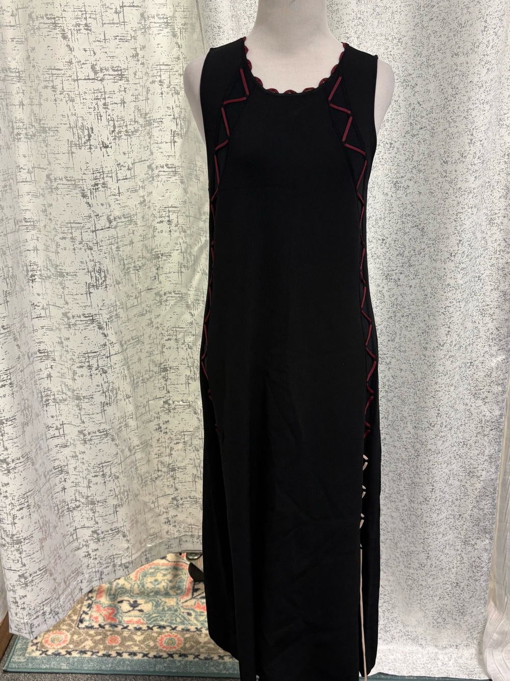 Sleeveless Black Maxi Dress with Pink Trim Accents